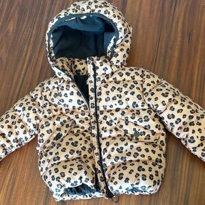H&M Beige Leopard Print Puffer Jacket with Black Accents